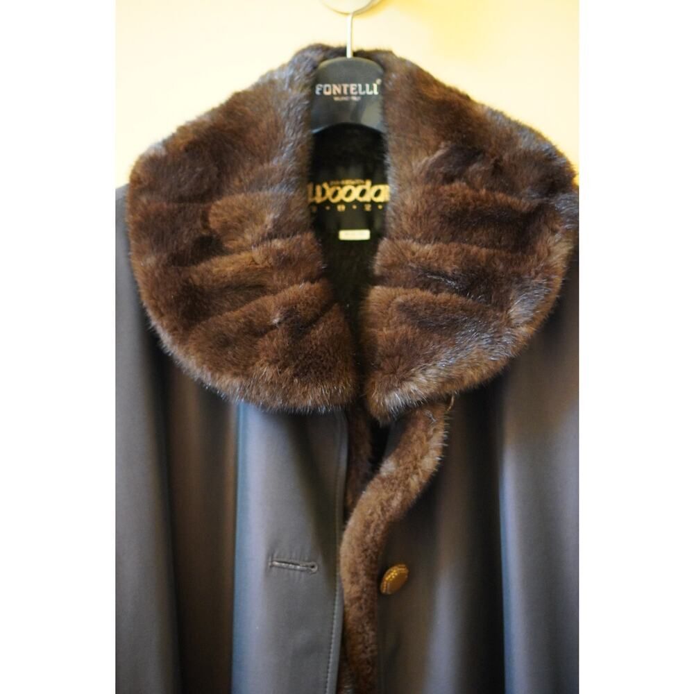 Vintage Woodan Fur Lined Leather Coat Mob Wife Mink Collar Brown Car Coat M